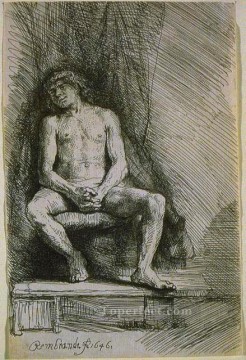  hombre Pintura - Estudio del hombre desnudo sentado ante una cortina SIL Rembrandt